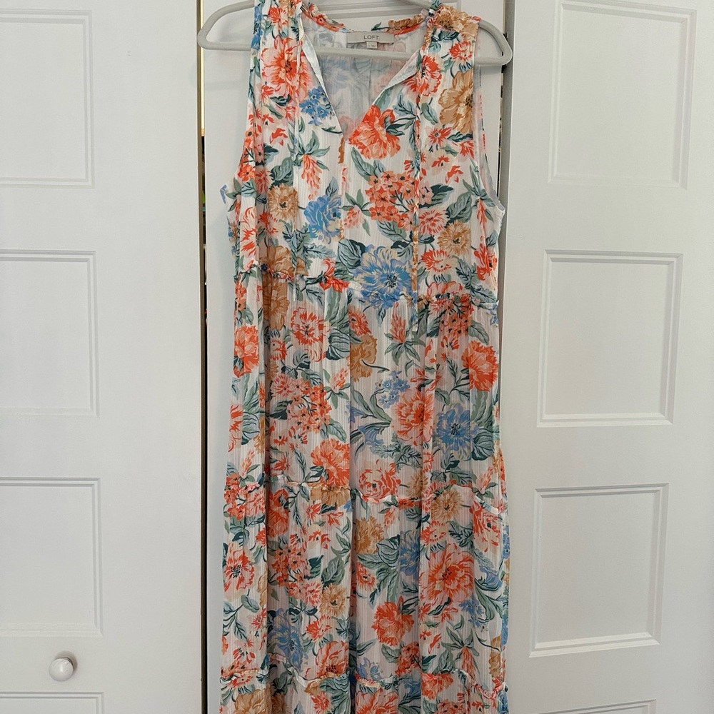Elegant Floral Maxi Dress - Blue and Orange